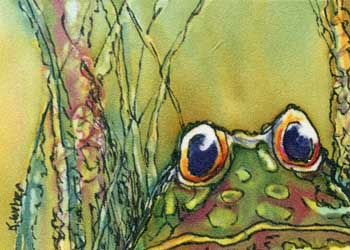 1st Place - "Big Eyed Croaker" by Katherine Weber, Woodstock IL - French Dye on Silk - SOLD